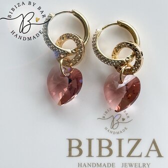 oorbellen pink strass hearts