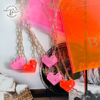  neon heart necklace gold filled pink
