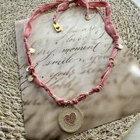 ketting silk old pink strass